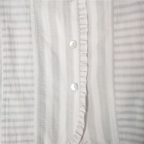 NWT Blast M Striped CreamSagePocketsRuffle LSlv ButtonUp LINEN Blend Women Shirt - Picture 8 of 8